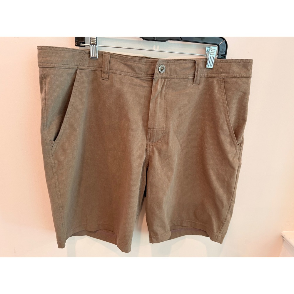 prAna Men's Shorts 36 Khaki 9"‎ Inseam Stretch Travel Golf Performance EUC